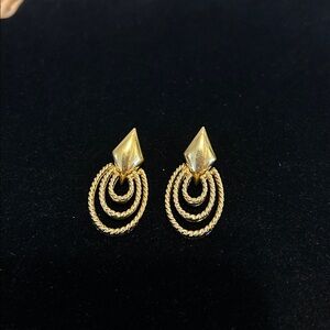 Vintage‎ Monet Gold Tone Pendant Post Earrings Art Deco